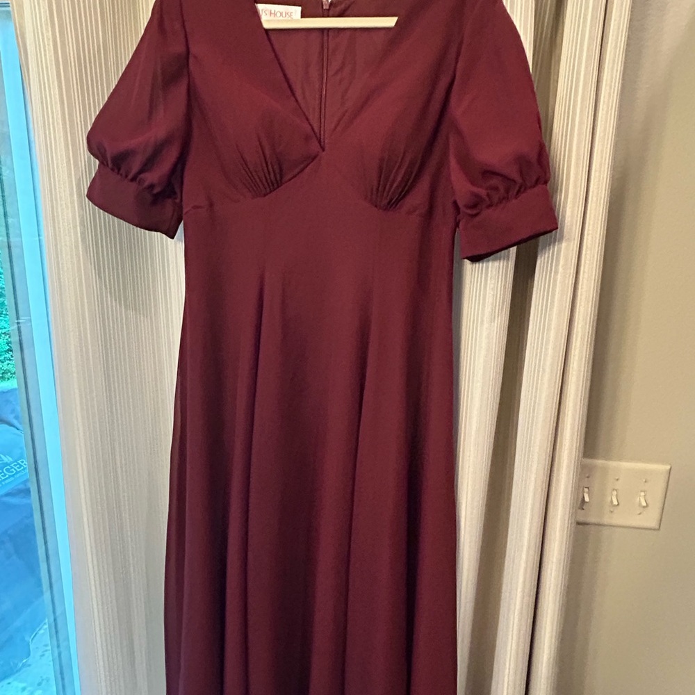 JJs House Elegant Burgundy Long Sleeve Dress